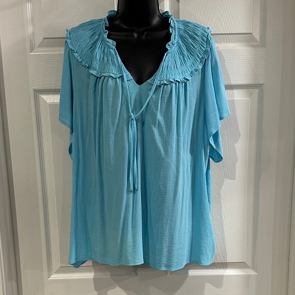 Women's Turquoise Ruffled Top - Picture 1 of 5